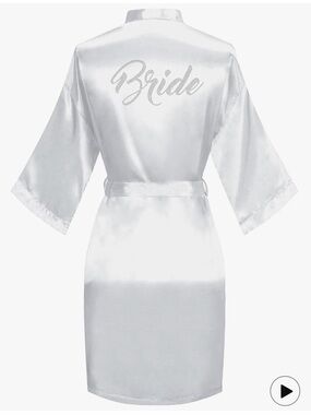 Women’s Satin White Robe with Silver  Rhinestones “Bride” Getting Ready